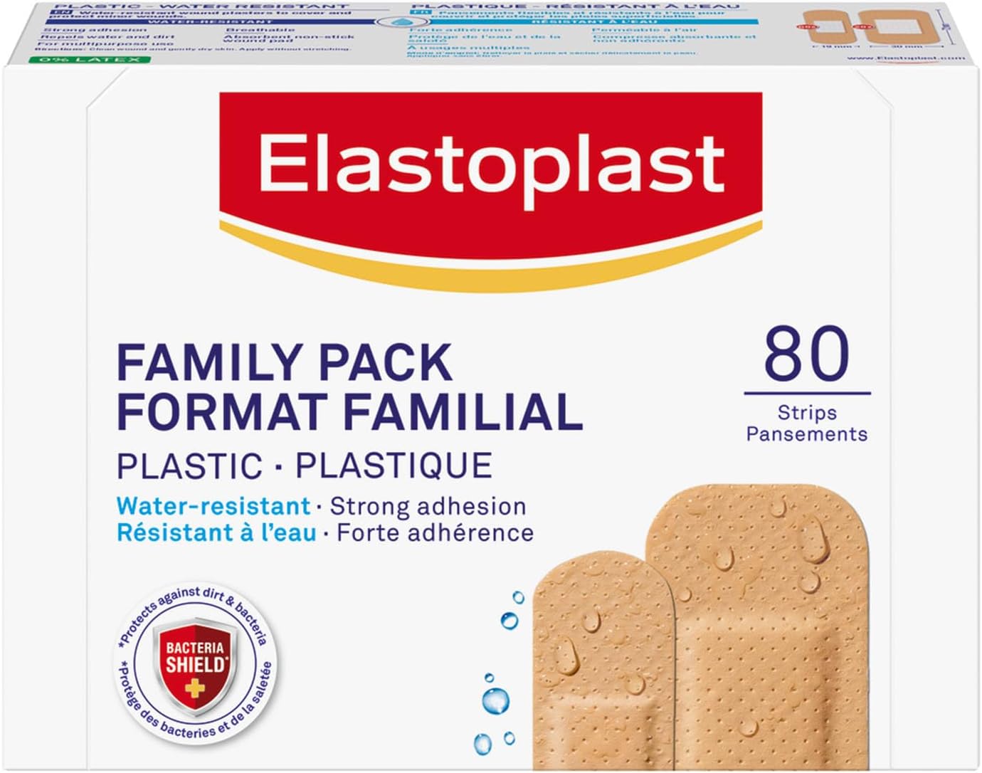 Elastoplast Water Resistant Plastic Plasters, Dirt and Water Resistant, First Aid Plasters, 80 Strips